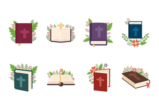 Maroon Blue Floral Christian Book Illustration Set