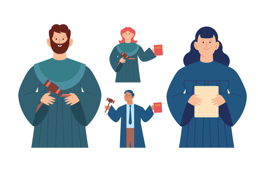 Colorful Flat Character Legal Profession Illustration Set