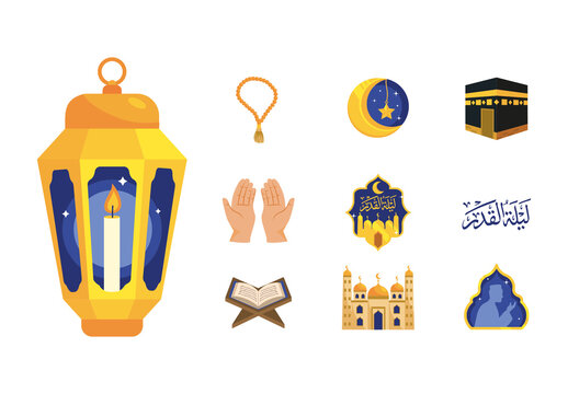 Colorful Islamic Prayer Celebration Ornament Illustration Set