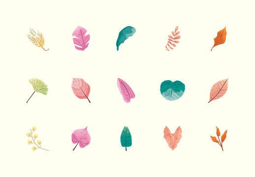 Colorful Hand Drawn Autumn Leaves Illustration Set