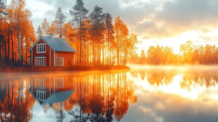 Fototapeta premium Autumn sunrise over a serene lake