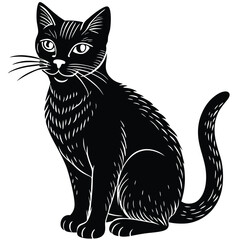 Black and white cat vector illustration silhouette art