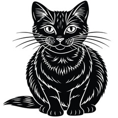 Black and white cat vector illustration silhouette art