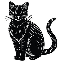 Black and white cat vector illustration silhouette art