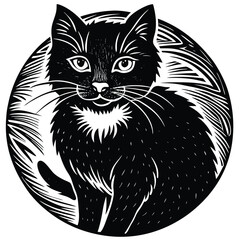 Black and white cat vector illustration silhouette art