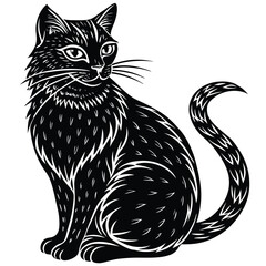 Black and white cat vector illustration silhouette art