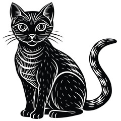 Black and white cat vector illustration silhouette art