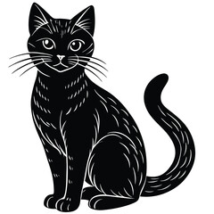 Black and white cat vector illustration silhouette art