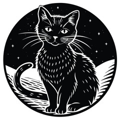 Black and white cat vector illustration silhouette art
