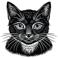Black and white cat vector illustration silhouette art