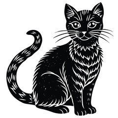 Obraz premium Black and white cat vector illustration silhouette art