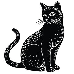 Black and white cat vector illustration silhouette art