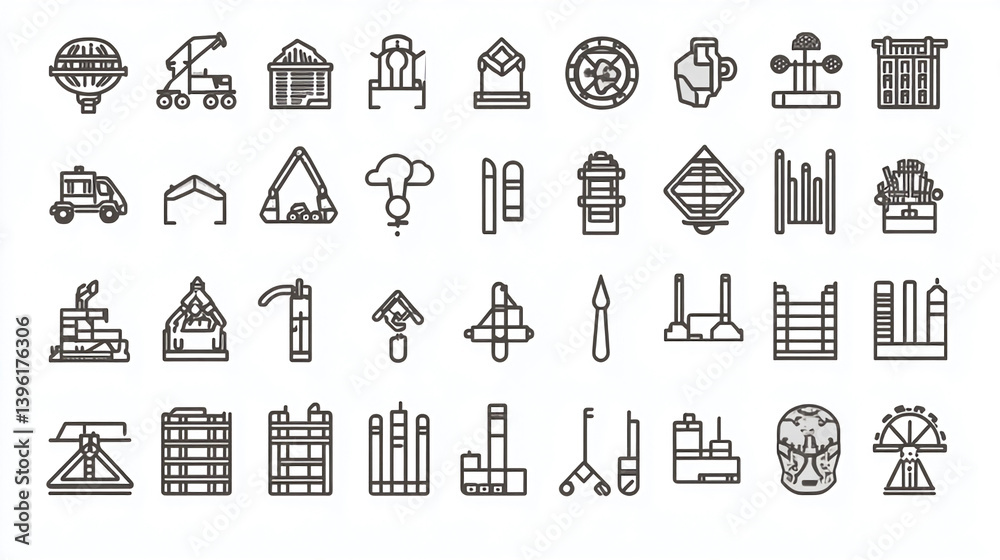 Poster line art icons collection of various objects and symbols for web design and graphic projects vector 