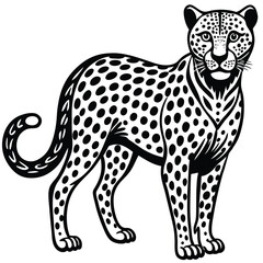 Majestic wild leopard vector illustration depicts a spotted feline predator