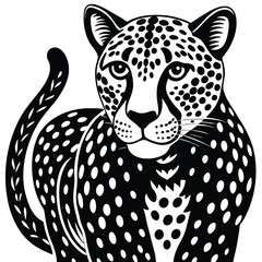 Majestic wild leopard vector illustration depicts a spotted feline predator