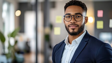 Fototapeta premium Confident Young Professional in Modern Office Setting