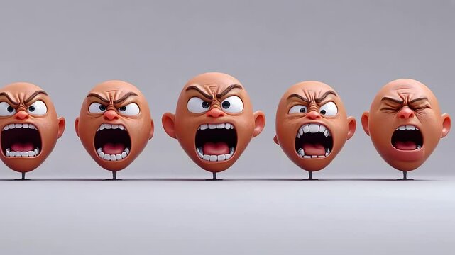 Angry Cartoon Heads: A 3D Model Showcase of Furious Facial Expressions