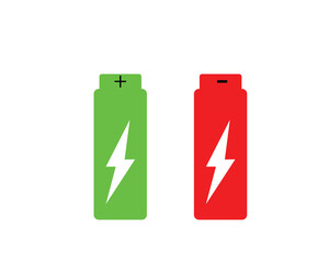 Obraz premium Red and green battery on white background
