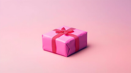 Fototapeta premium Pink Gift Box With Red Ribbon