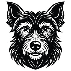 Black and white dog portrait head illustration