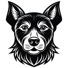 Black and white dog portrait head illustration