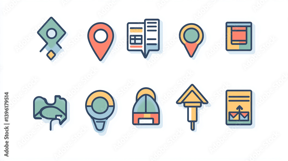 Poster vector location map pin pointer navigation travel destination gps route marker icon set design eleme