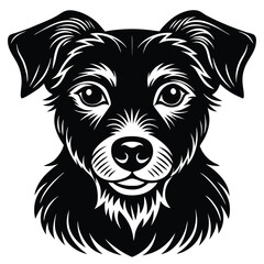 Black and white dog portrait head illustration