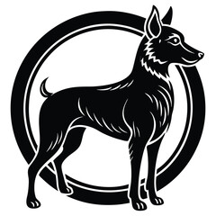Black silhouette vector illustration of a black and white dog, a domestic animal pet