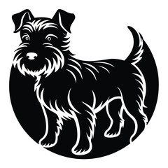 Black silhouette vector illustration of a black and white dog, a domestic animal pet