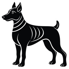 Black silhouette vector illustration of a black and white dog, a domestic animal pet