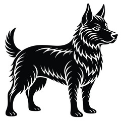 Black silhouette vector illustration of a black and white dog, a domestic animal pet