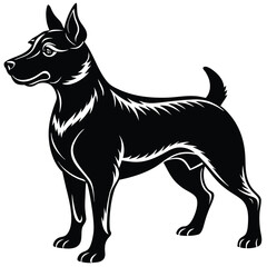 Black silhouette vector illustration of a black and white dog, a domestic animal pet