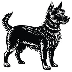 Black silhouette vector illustration of a black and white dog, a domestic animal pet