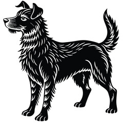 Black silhouette vector illustration of a black and white dog, a domestic animal pet