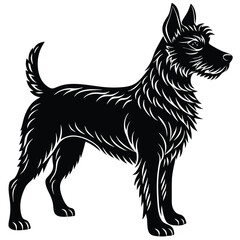 Black silhouette vector illustration of a black and white dog, a domestic animal pet