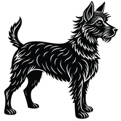 Black silhouette vector illustration of a black and white dog, a domestic animal pet