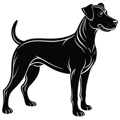 Black silhouette vector illustration of a black and white dog, a domestic animal pet