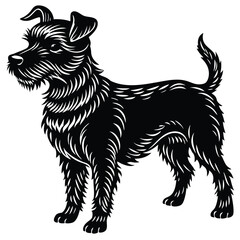 Black silhouette vector illustration of a black and white dog, a domestic animal pet
