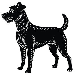Black silhouette vector illustration of a black and white dog, a domestic animal pet