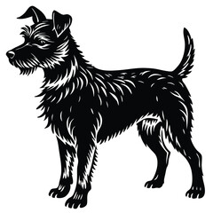 Black silhouette vector illustration of a black and white dog, a domestic animal pet
