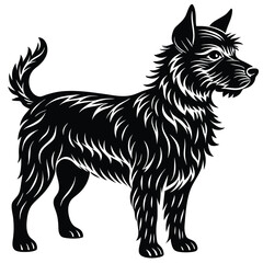 Black silhouette vector illustration of a black and white dog, a domestic animal pet