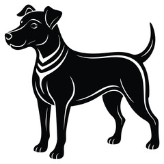 Black silhouette vector illustration of a black and white dog, a domestic animal pet