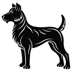 Black silhouette vector illustration of a black and white dog, a domestic animal pet