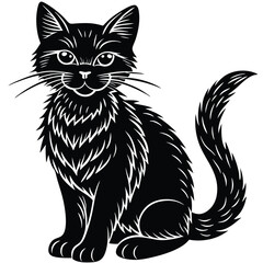 Obraz premium A cute black and white cat vector illustration depicts a feline pet silhouette