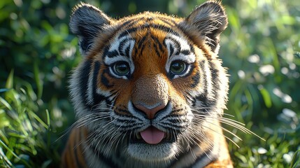 Fototapeta premium Cute tiger cub in lush foliage
