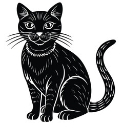 A cute black and white cat vector illustration depicts a feline pet silhouette