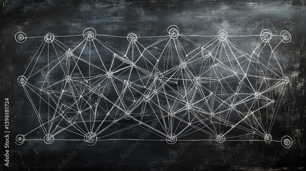 Poster network connection abstract art on chalkboard for data science and technology concept design idea