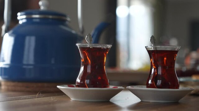 Turkish Tea (T&uuml;rk &Ccedil;ayı) in the Turkish Breakfast Video, &Uuml;sk&uuml;dar Istanbul, Turkiye (Turkey)