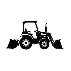 Front Loader Tractor Silhouette Vector Illustration Agricultural Machinery Equipment Isolated