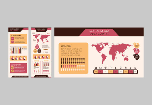 Beige And Red Social Media Infographic Template Set